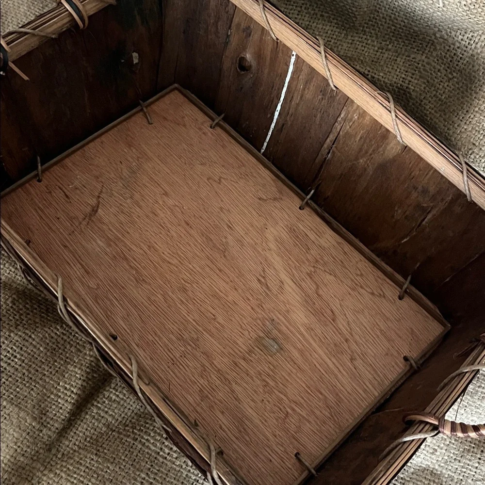 Rustic Brown Wood Basket with Handles - Home Accents